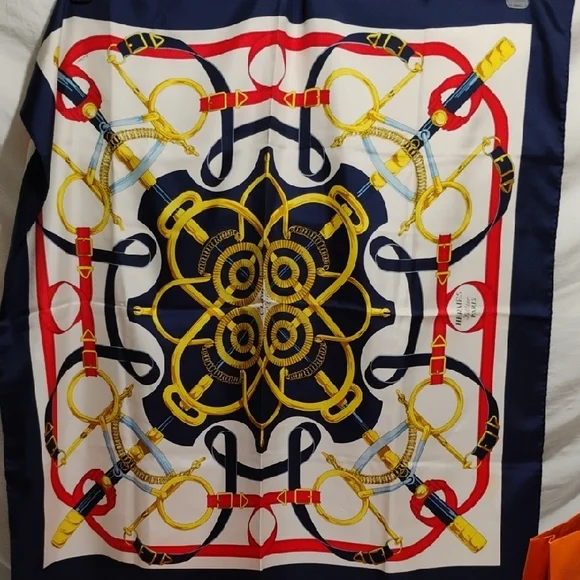 FIRM PRICE! Authentic Hermes Eperon Dor Tellier Printed Silk Shawl Scarf/Box/Bag - Picture 2 of 15